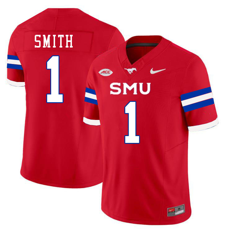 SMU Mustangs #1 Brashard Smith Jersey College Football Uniforms-Red